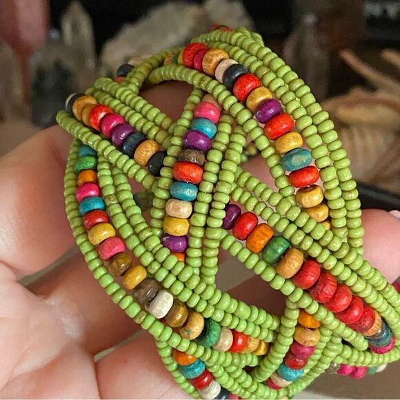 Multi Color Glass Bead & Wooden Beaded Cuff Bracelet
Adjustable - Picture 3 of 5